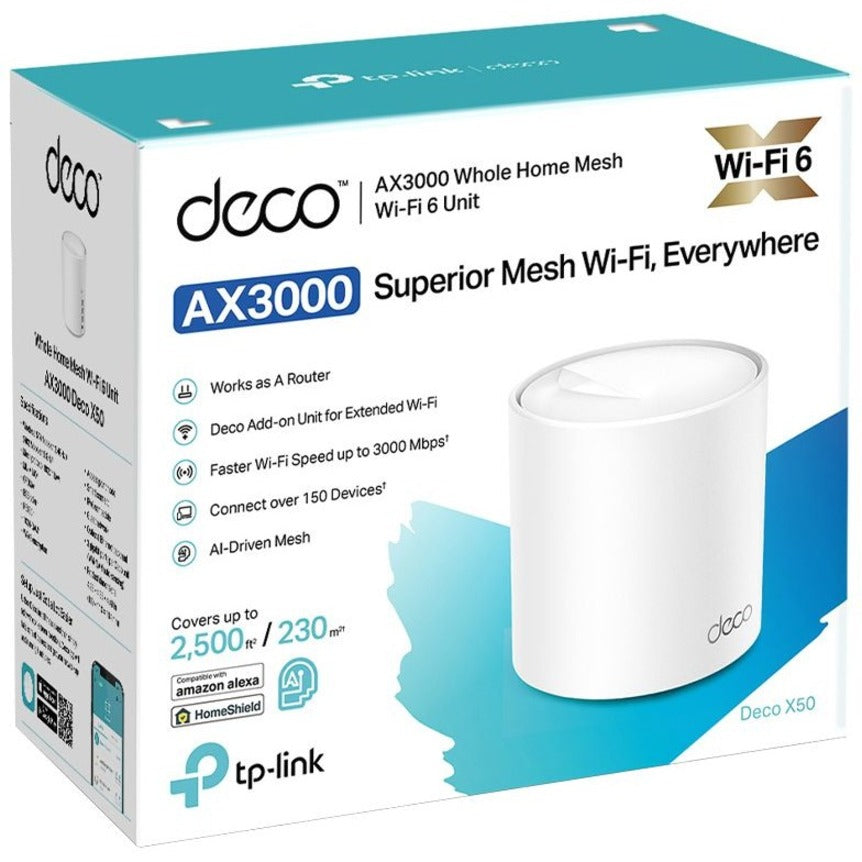 TP-Link DECO X50(1-PACK)_ISP AX3000 Whole Home Mesh WiFi 6 Unit, Dual Band, Gigabit Ethernet, Alexa Supported