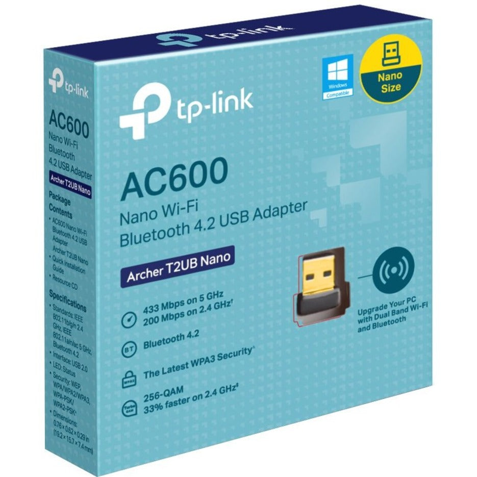 TP-Link ARCHER T2UB NANO AC600 Nano Wi-Fi Bluetooth 4.2 USB Adapter, Dual Band, 633 Mbit/s