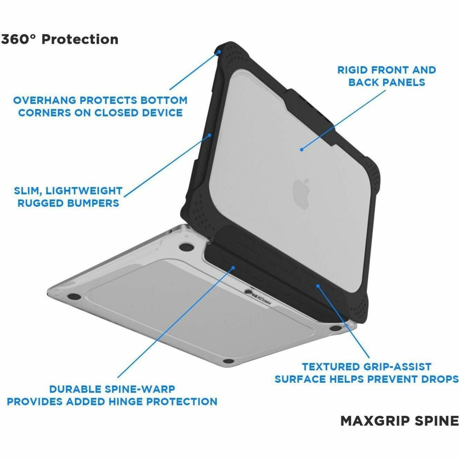 MAXCases AP-ESL-MBA-13M2-BCLR Extreme Shell-L for MacBook Air 13.6" (2022 - M2 Chip), Rugged, Impact Absorbing, Scratch Resistant, Black/Clear