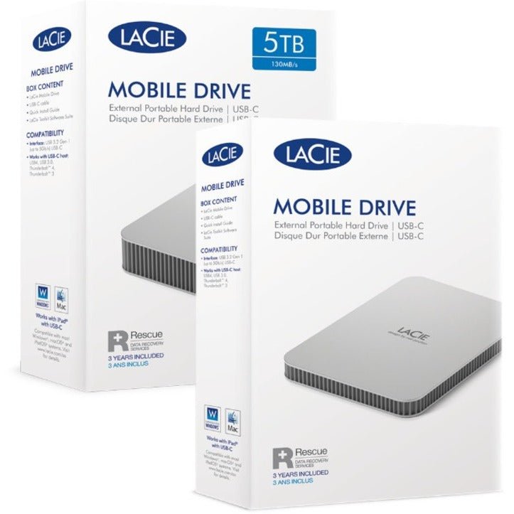 LaCie STLR5000400 Mobile Drive Secure 5 TB Portable Hard Drive, Space Gray