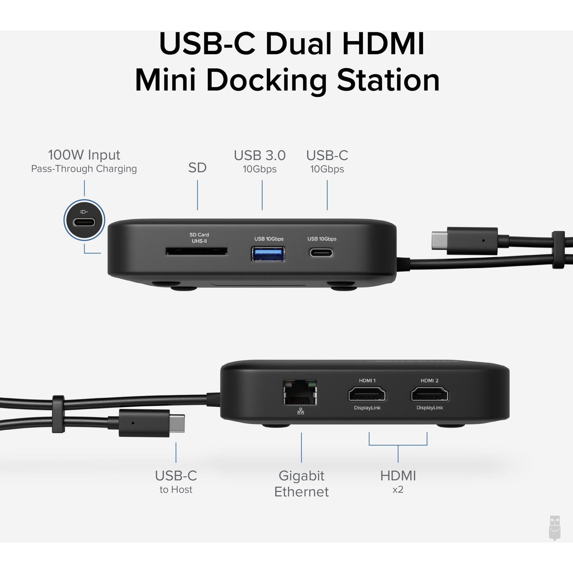 Plugable USBC-6950PDZ USB-C Dual HDMI Mini Docking Station, Extends to 4x Monitors, Compatible with Windows and Mac