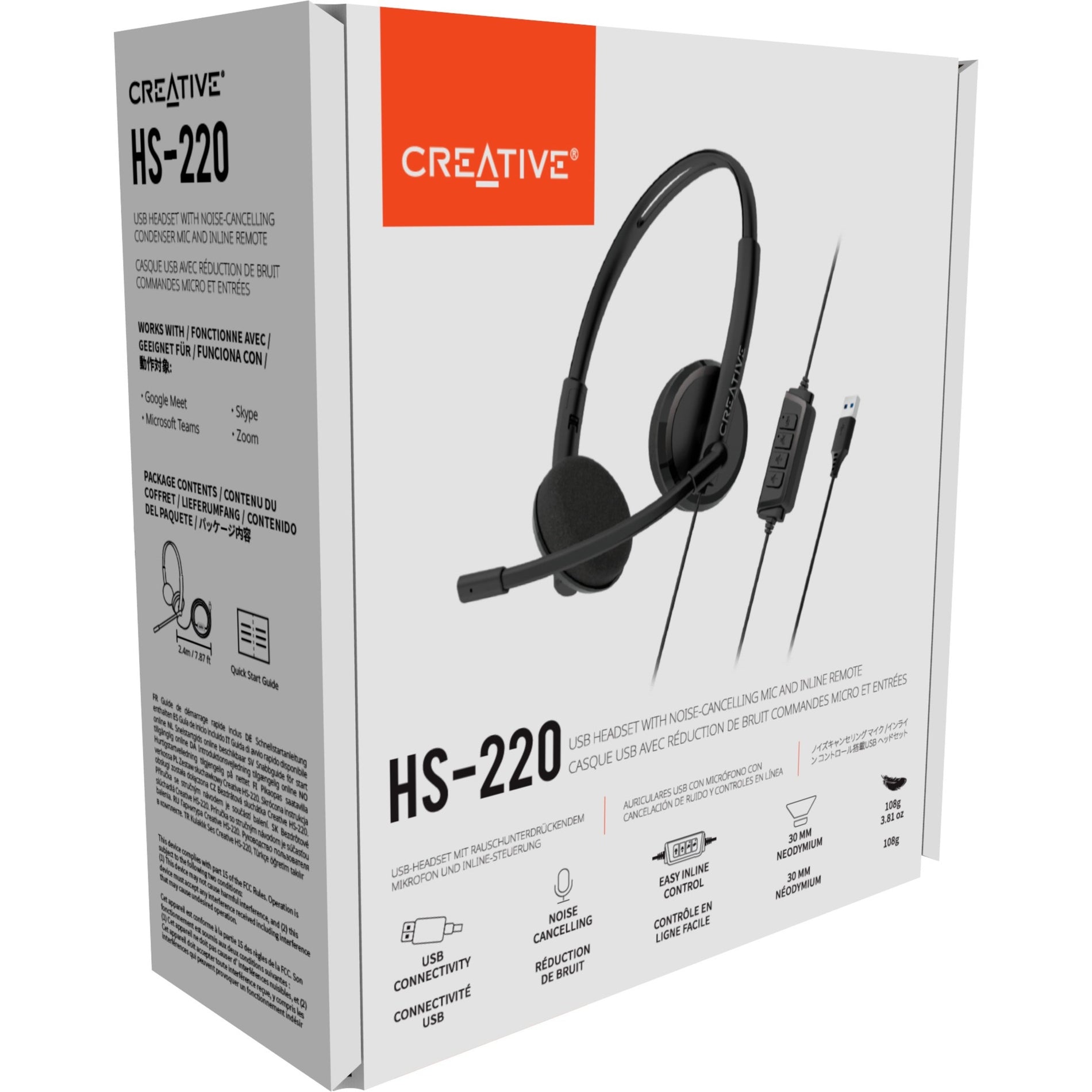 Creative 51EF1070AA001 HS-220 USB Headset with Noise-Cancelling Mic and Inline Remote, Binaural, Over-the-head, PC/Mac Compatible