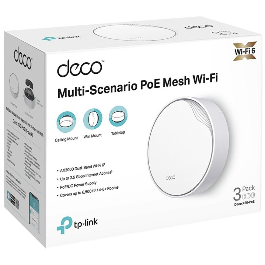 TP-Link DECO X50-POE(3-PACK) AX3000 Whole Home Mesh WiFi 6 System with PoE, 3-Pack - Fast and Reliable WiFi Coverage for Your Home