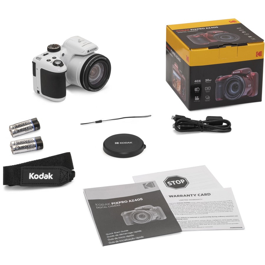 Kodak AZ405-WH PIXPRO Compact Camera, 20.7MP, 40x Optical Zoom, Full HD Video, White