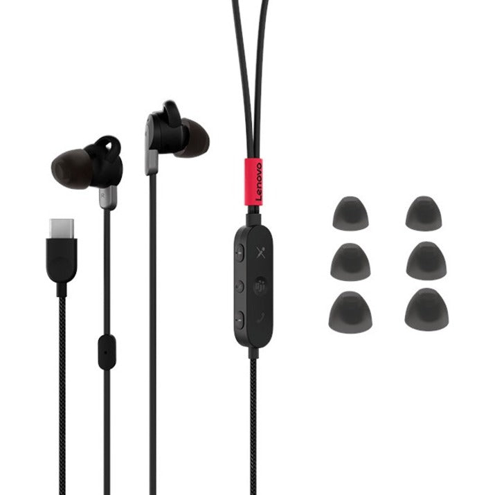 Lenovo 4XD1C99220 Go USB-C ANC In-Ear Headphones, Lightweight, Comfortable, Thunder Black