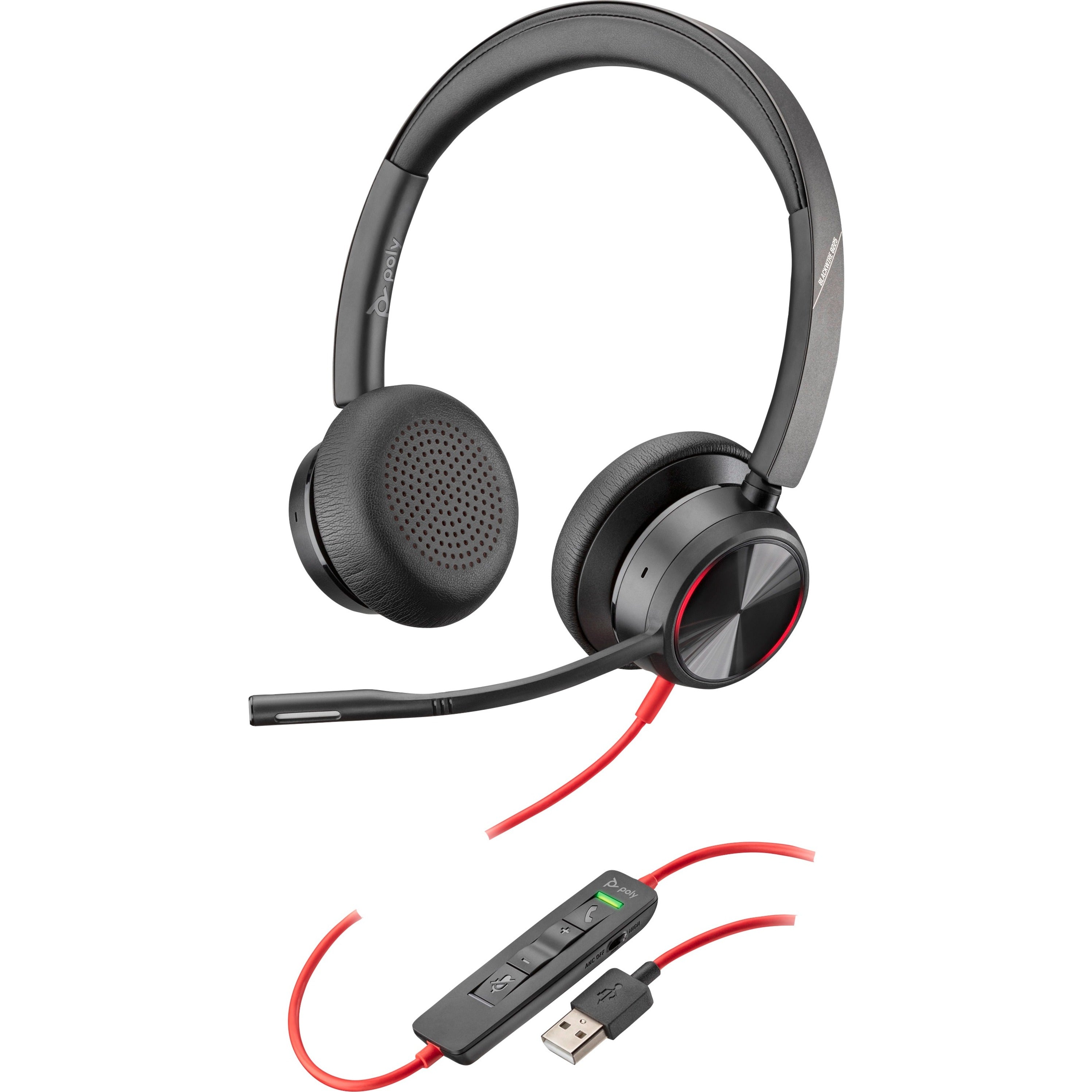 Poly 772K2AA Blackwire 8225 USB-A Headset, Stereo Sound, Noise Cancelling, Lightweight