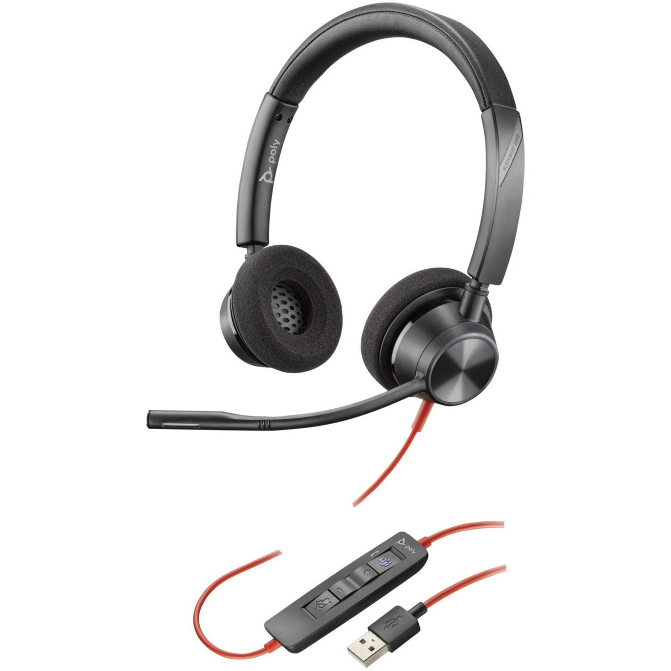 Poly 76J17AA Blackwire 3320-M USB-A Headset, Microsoft Teams Certified, Stereo Sound, Adjustable Headband, Plug and Play