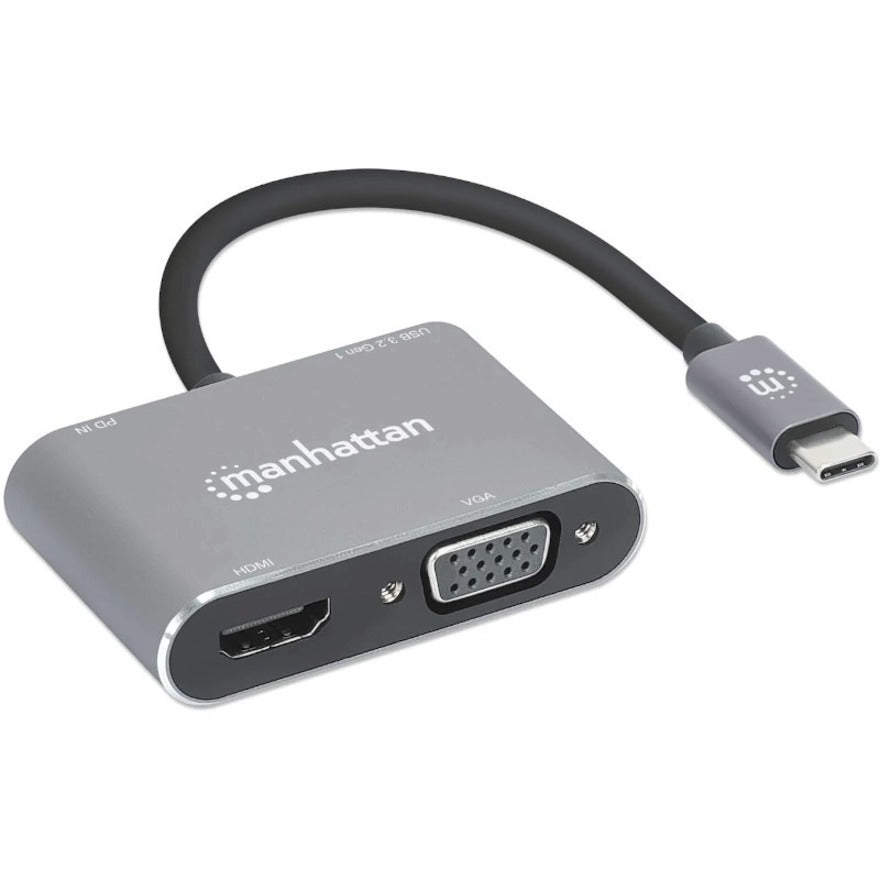 Manhattan 130691 USB-C to HDMI & VGA 4-in-1 Docking Converter with Power Delivery, Full HD & 4K Supported