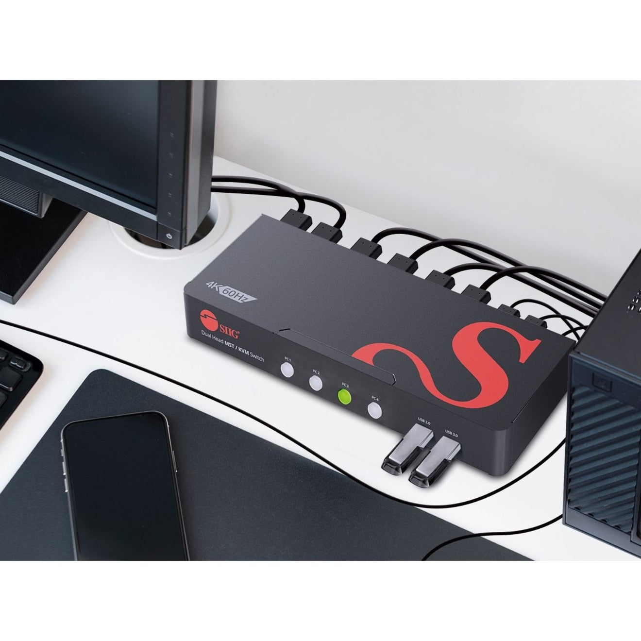 SIIG CE-KV0H11-S1 4-Port DisplayPort 1.4 8K MST Dual Head KVM Console Switch, USB, Plug and Play