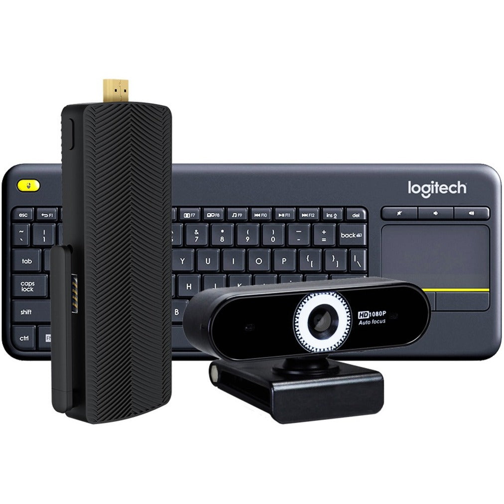 Azulle AG35KC Access4 Pro Mini PC Stick, 4GB RAM + 64GB eMMC, Windows 11 Pro, Logitech Keyboard and Azulle Webcam Bundle