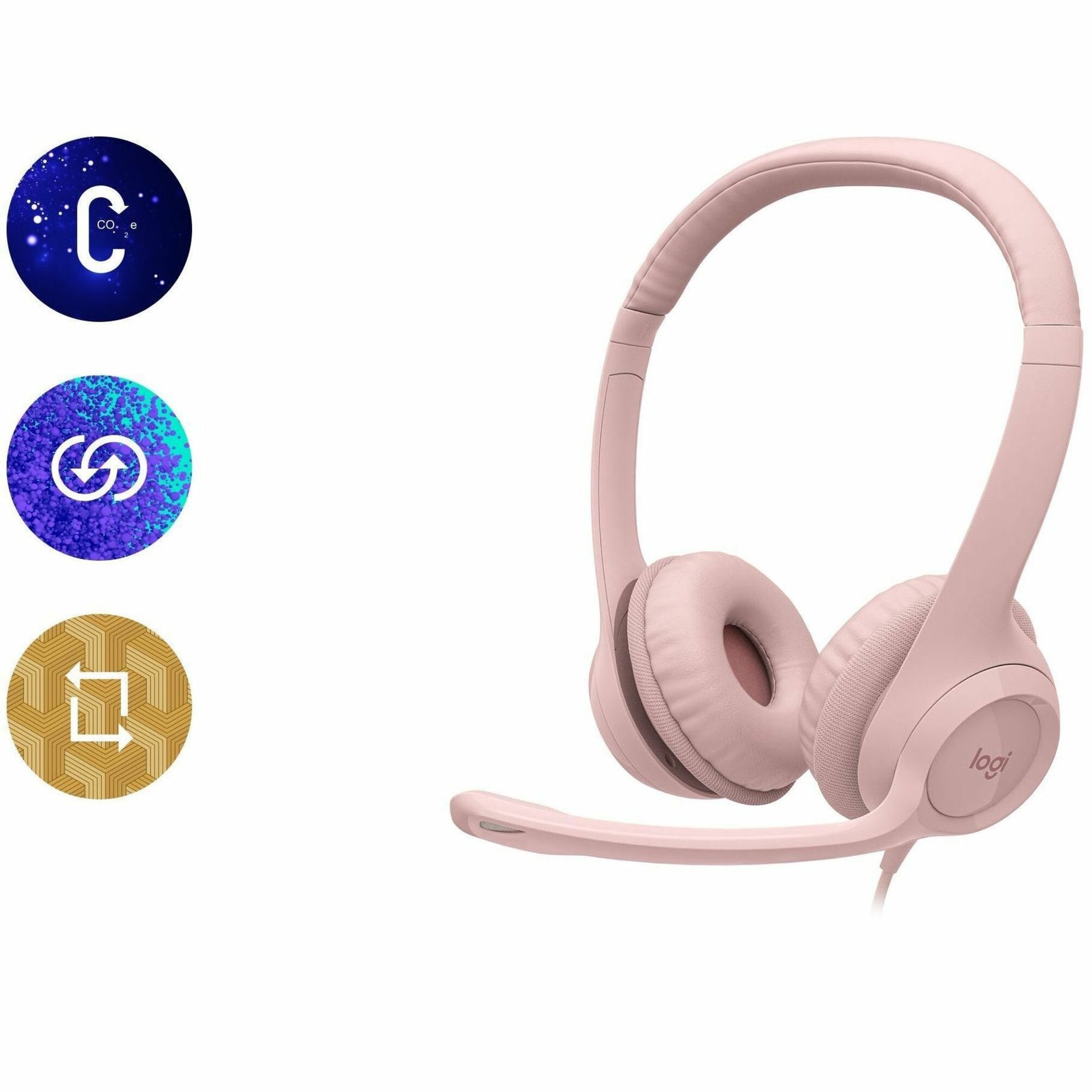 Logitech 981-001280 H390 USB-A Computer Headset, Rose - Adjustable Headband, Comfortable, Noise Cancelling, Plug and Play