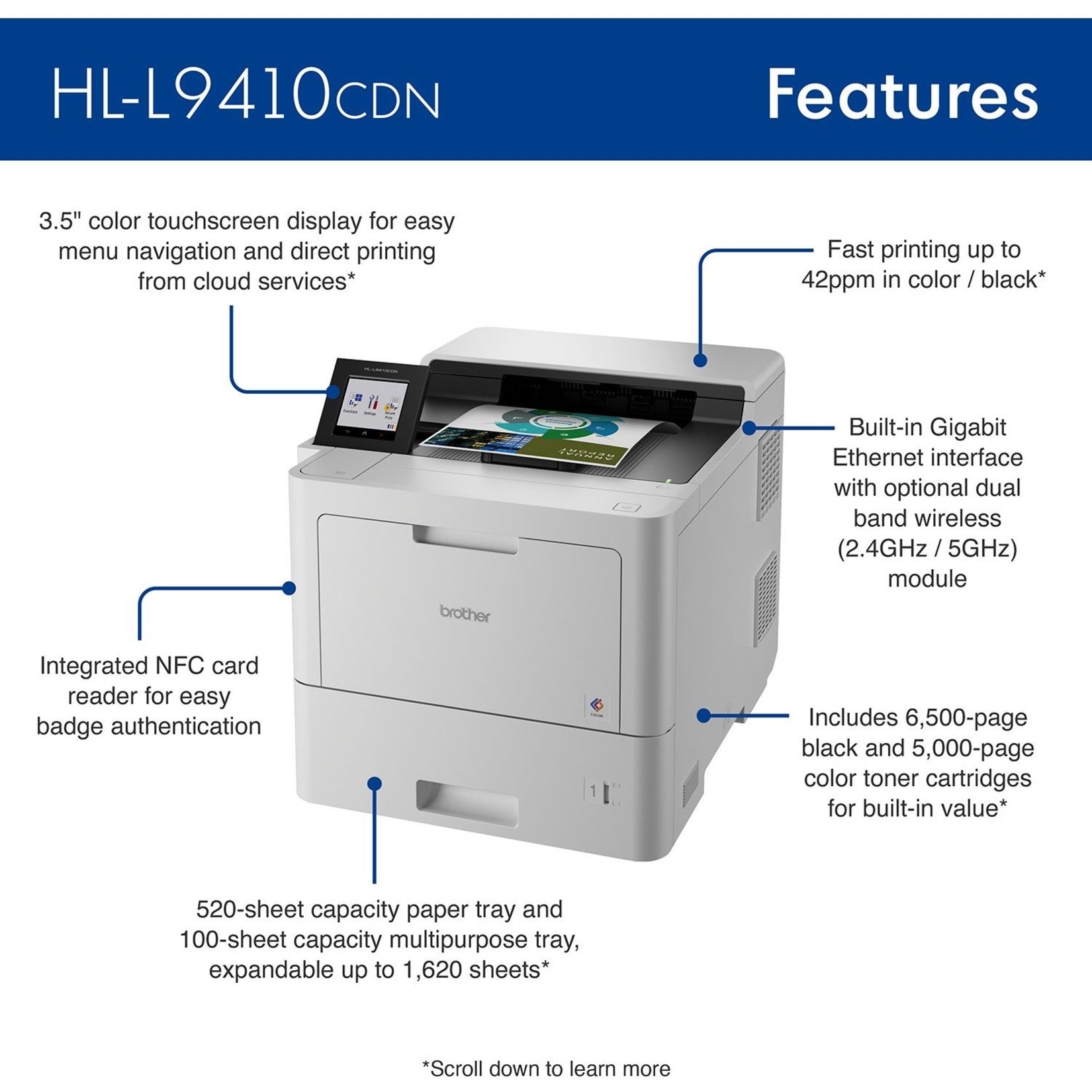 Brother HLL9410CDN HL-L9410CDN Enterprise Color Laser Printer, Fast Printing, Large Paper Capacity, Advanced Security Features