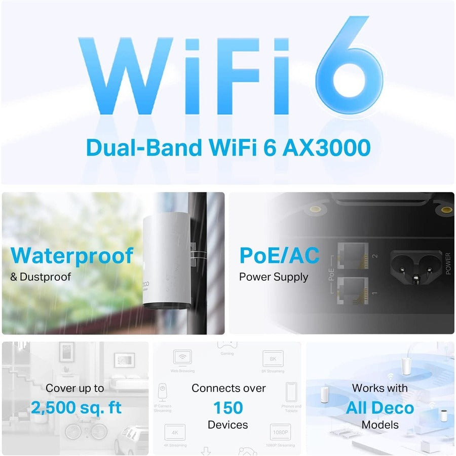 TP-Link DECOX50OUTDOOR1PACK Deco X50-Outdoor1-pack Wireless Router, AX3000 Outdoor Whole Home Mesh WiFi 6 Unit