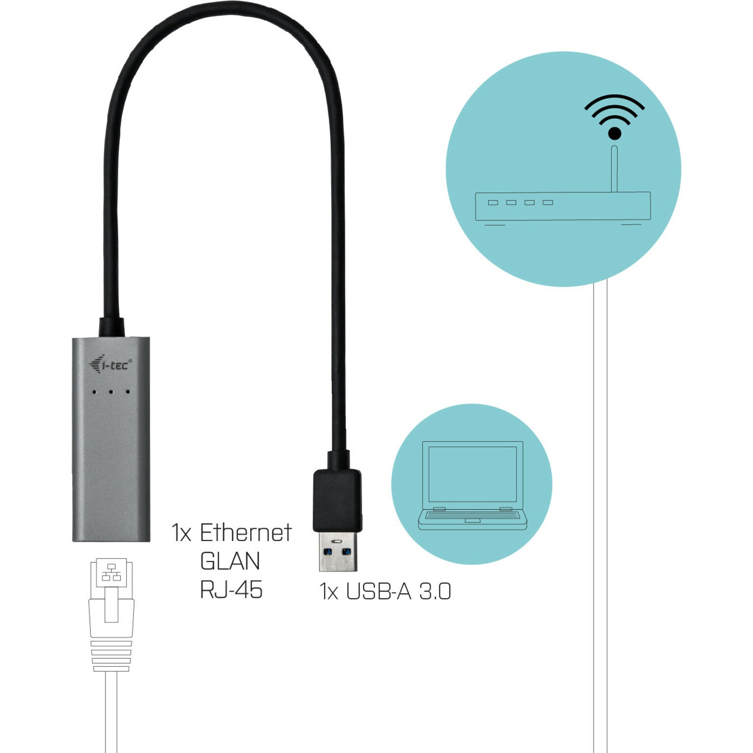 i-tec U3METALGLAN USB 3.0 Metal Gigabit Ethernet Adapter, High-Speed Network Connection