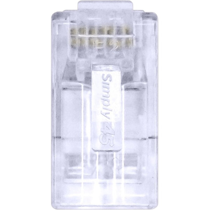 Close-up view of Simply45 RJ45 connector showing transparent housing and branding-alternate-image2