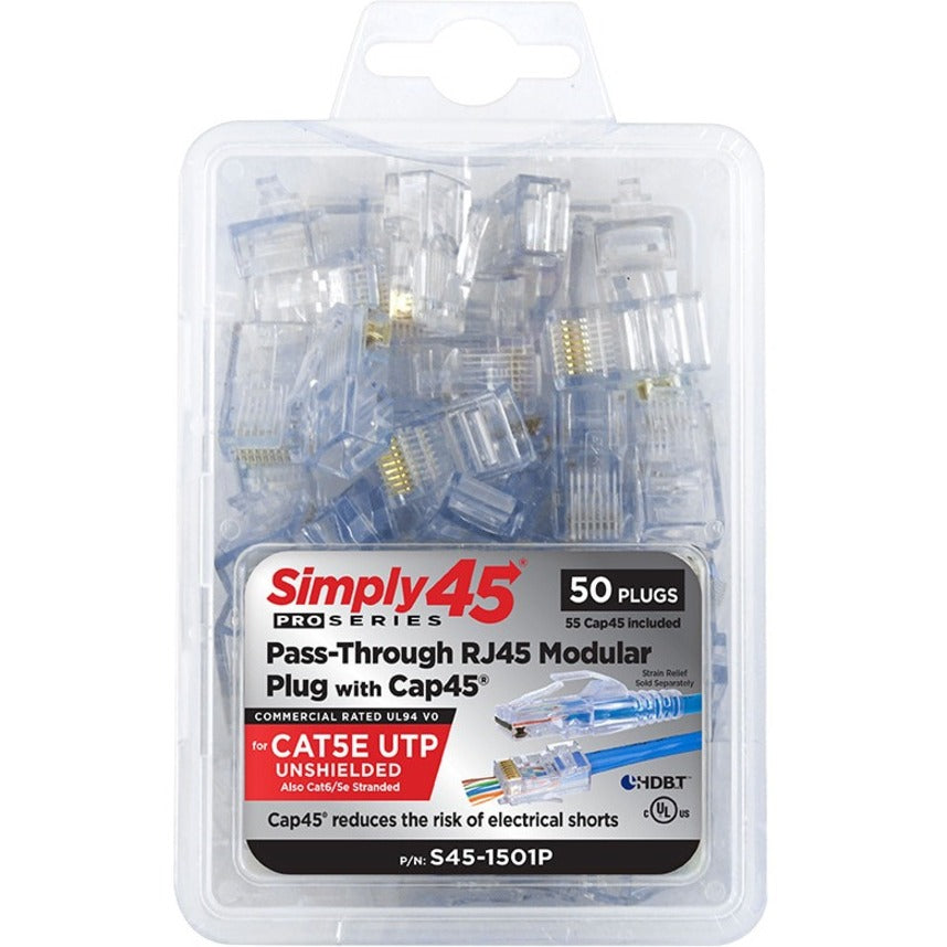Simply45 PRO Series 50-pack of RJ45 modular plugs with Cap45 technology in clear clamshell packaging-alternate-image1
