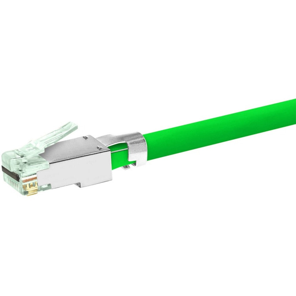 Side view of Simply45 RJ45 connector highlighting shielded construction and green cable interface-alternate-image4