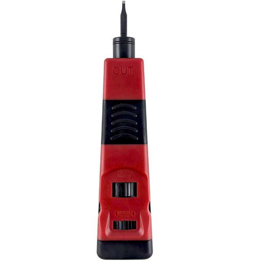 Front view of red and black SIMPLY45 PROSeries Punchdown Tool showing impact settings and 110 blade-alternate-image1