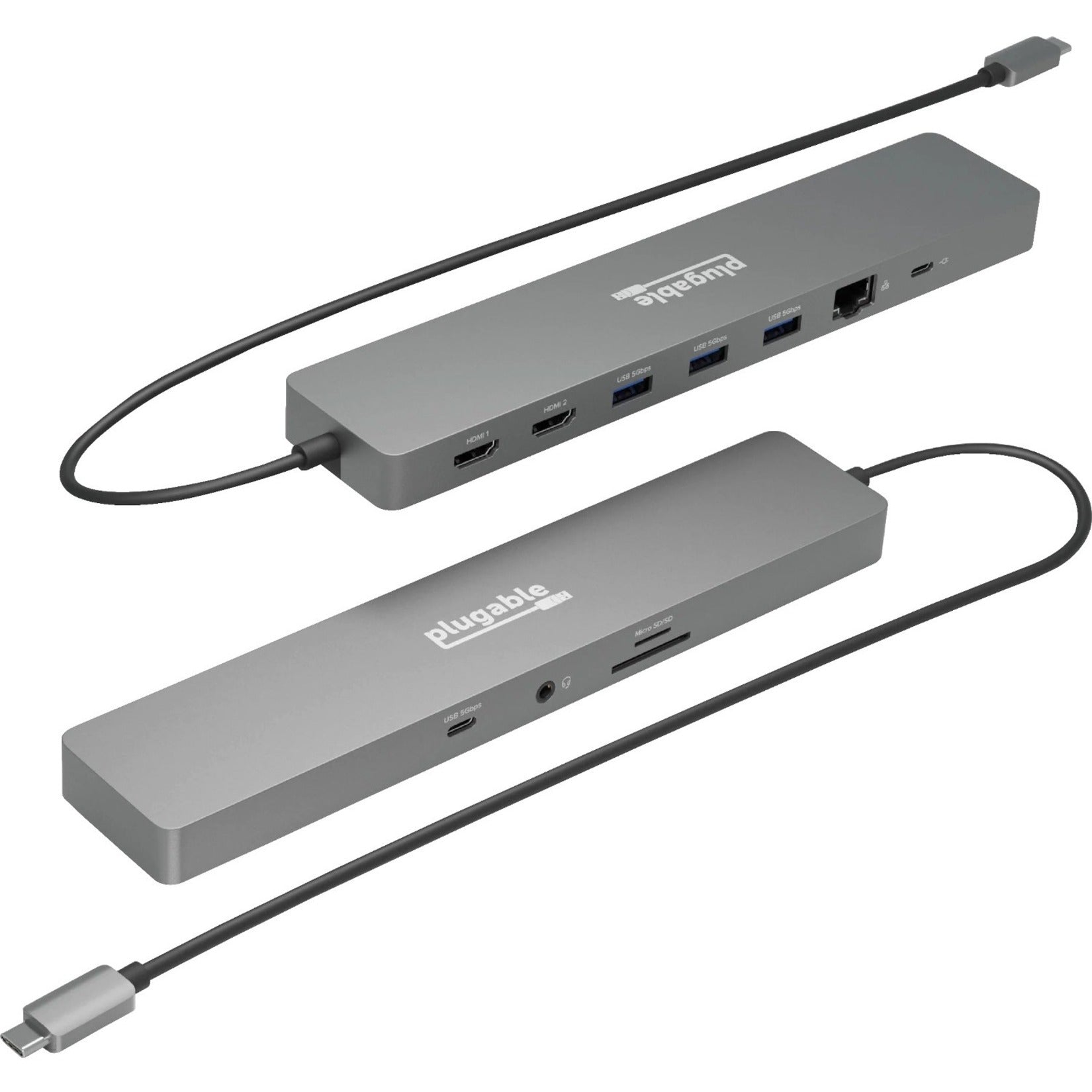 Plugable USBC-11IN1E USB-C 11-IN-1 Hub With Ethernet 100W USB-C Pass-through Dual Monitor Docking Station 4K HDMI
