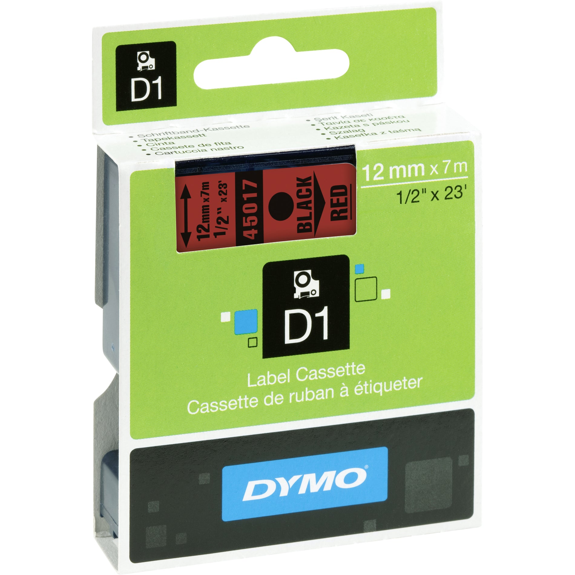 Dymo S0720570 45017 D1 Standard Labelling Tape, Black on Red, Oil and Solvent Resistant
