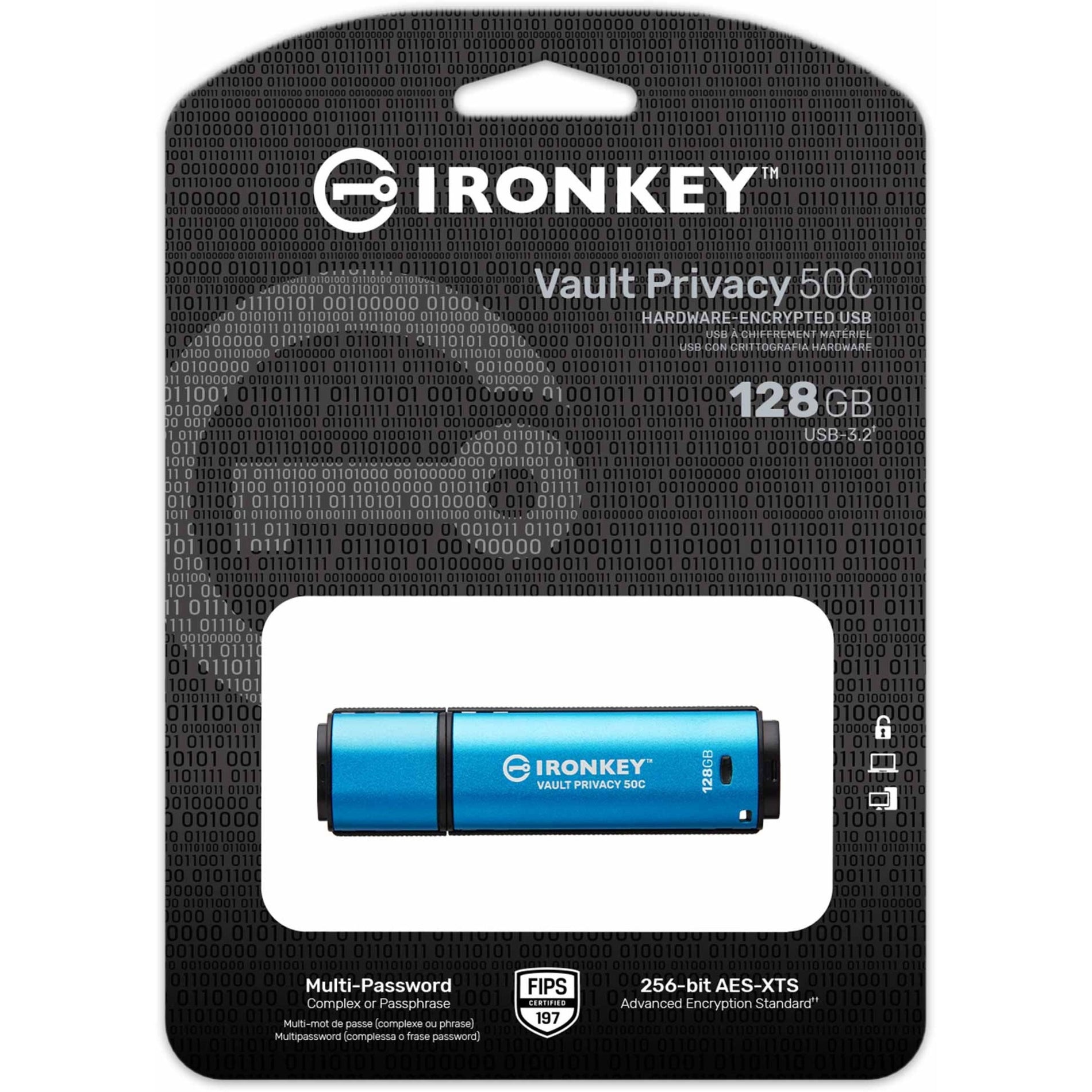 Kingston IKVP50C/128GB Vault Privacy 50 Series 128GB USB 3.2 (Gen 1) Type C Flash Drive, Water Proof, Password Protection, Read-only Mode, Admin and User Mode