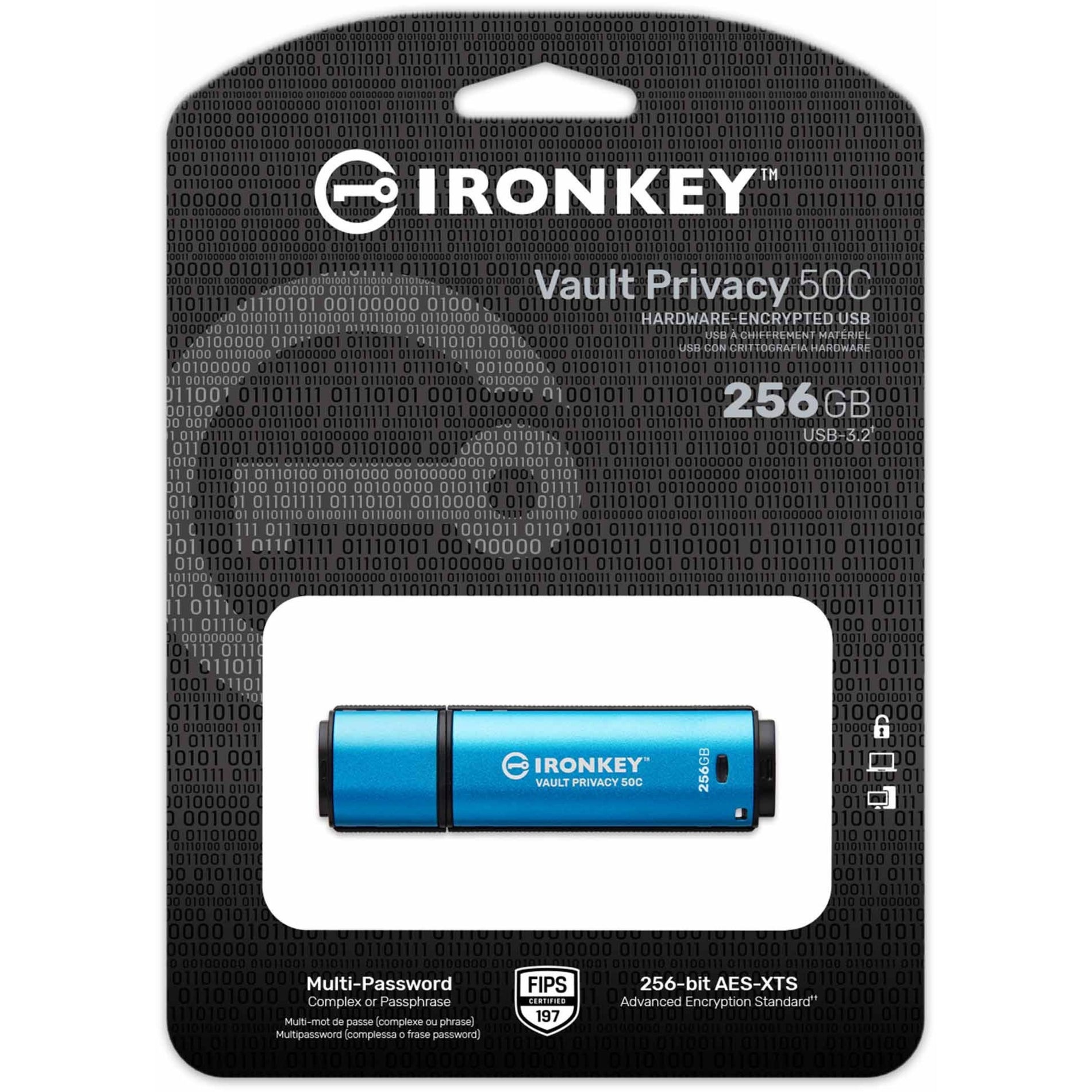 Kingston IKVP50C/256GB Vault Privacy 50 Series 256GB USB 3.2 (Gen 1) Type C Flash Drive, Water Proof, Password Protection, Read-only Mode, Admin and User Mode