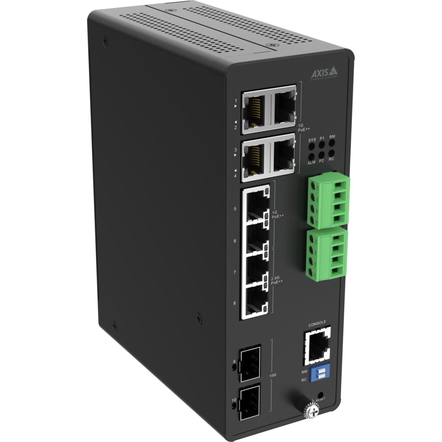 AXIS 02621-001 D8208-R Industrial PoE++ Switch, 8-Port Gigabit Ethernet with 2 x 10G Expansion Slots, 480W PoE Budget