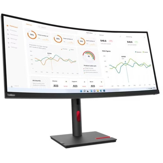 Lenovo 63D4GAR1US ThinkVision T34w-30 Widescreen LCD Monitor, WQHD Resolution 3440 x 1440, 34 Curved Display
