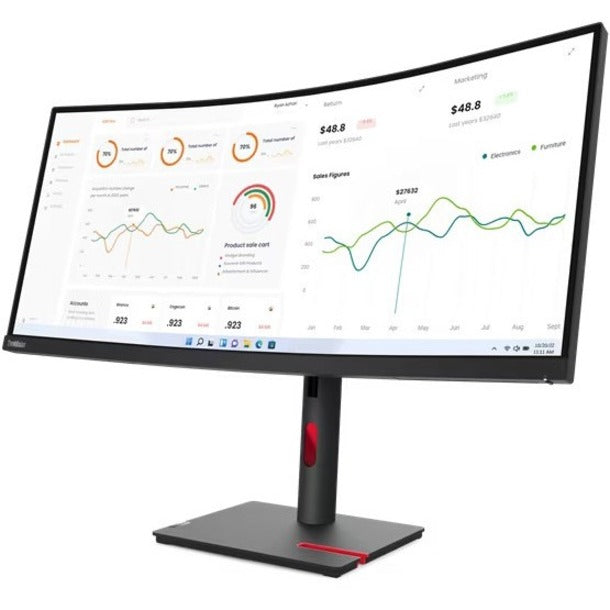 Lenovo 63D4GAR1US ThinkVision T34w-30 Widescreen LCD Monitor, WQHD Resolution 3440 x 1440, 34" Curved Display