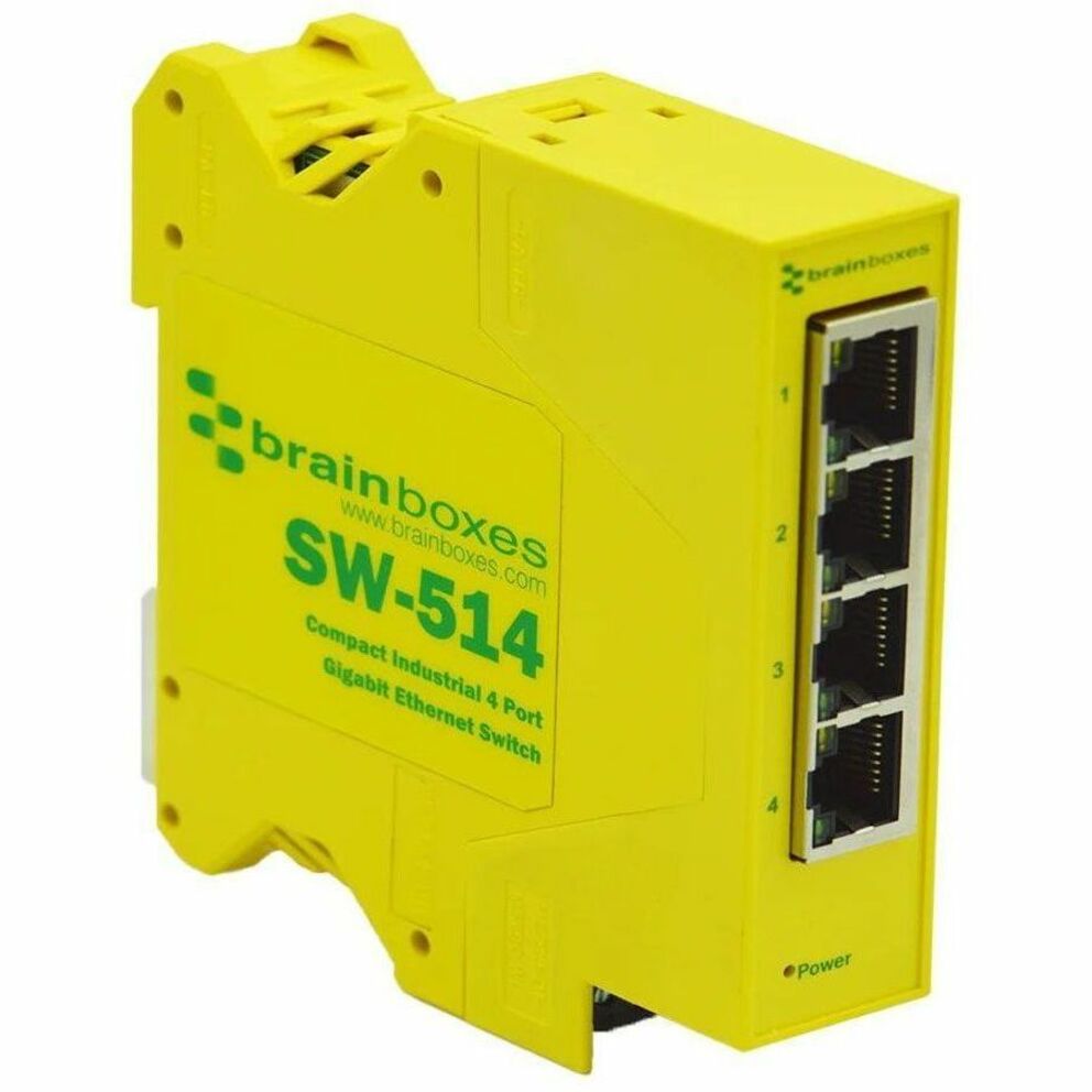 Brainboxes SW-514 Compact Industrial 4 Port Gigabit Ethernet Switch, Lifetime Warranty, TAA Compliant, Industrial Use