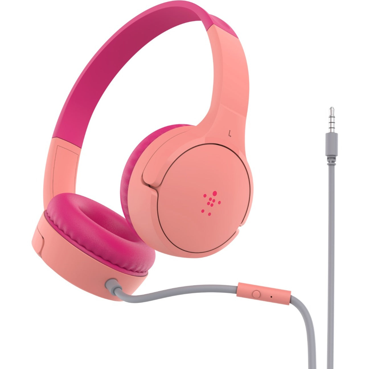 Belkin AUD004BTPK SoundForm Mini Wired On-Ear Headphones for Kids, Pink, Adjustable Headband, Volume Limiter