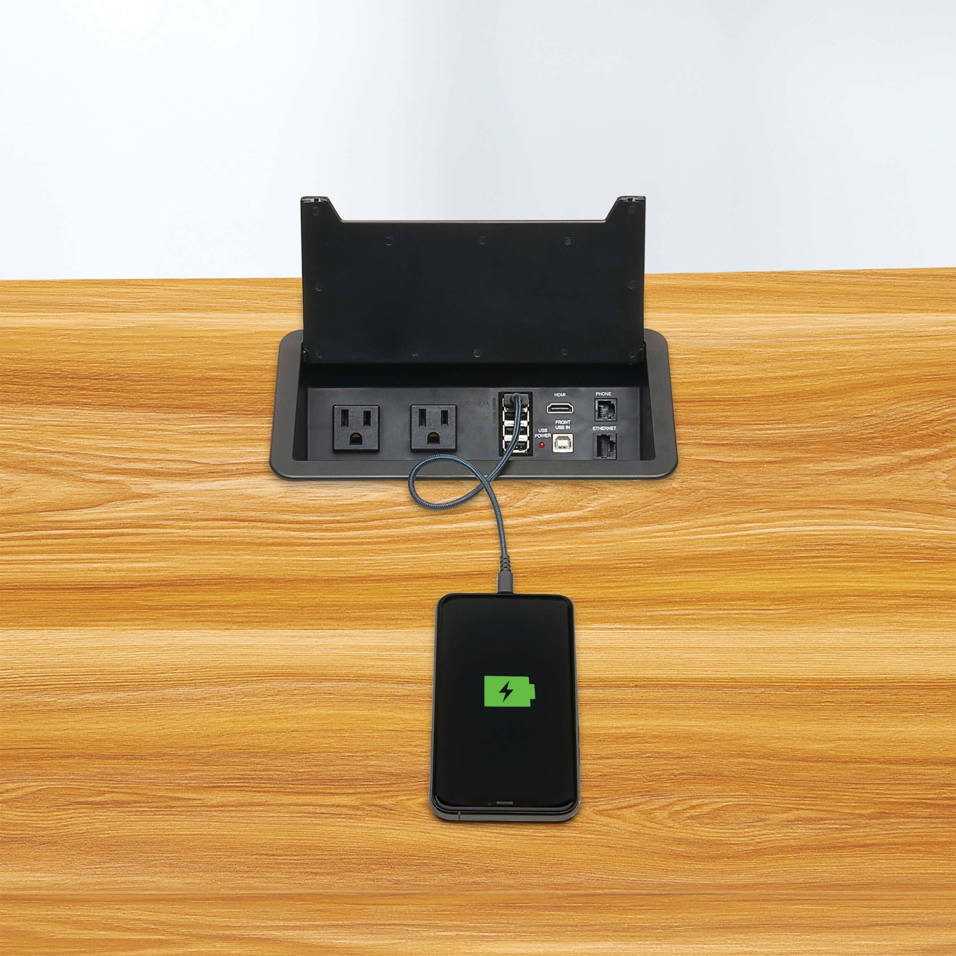 Tripp Lite PS222DATAM Power It! 2-Outlet In-Desk Power and Charging Dock, 4x USB-A, USB-B, HDMI, RJ11, RJ45, 10 ft. Cord, Antimicrobial Protection, Black