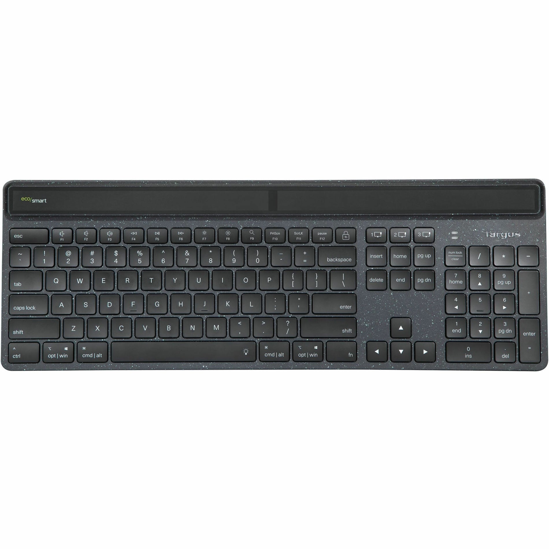 Targus AKB868US Sustainable Energy Harvesting EcoSmart Keyboard, Wireless Bluetooth, Backlit, Rechargeable Battery