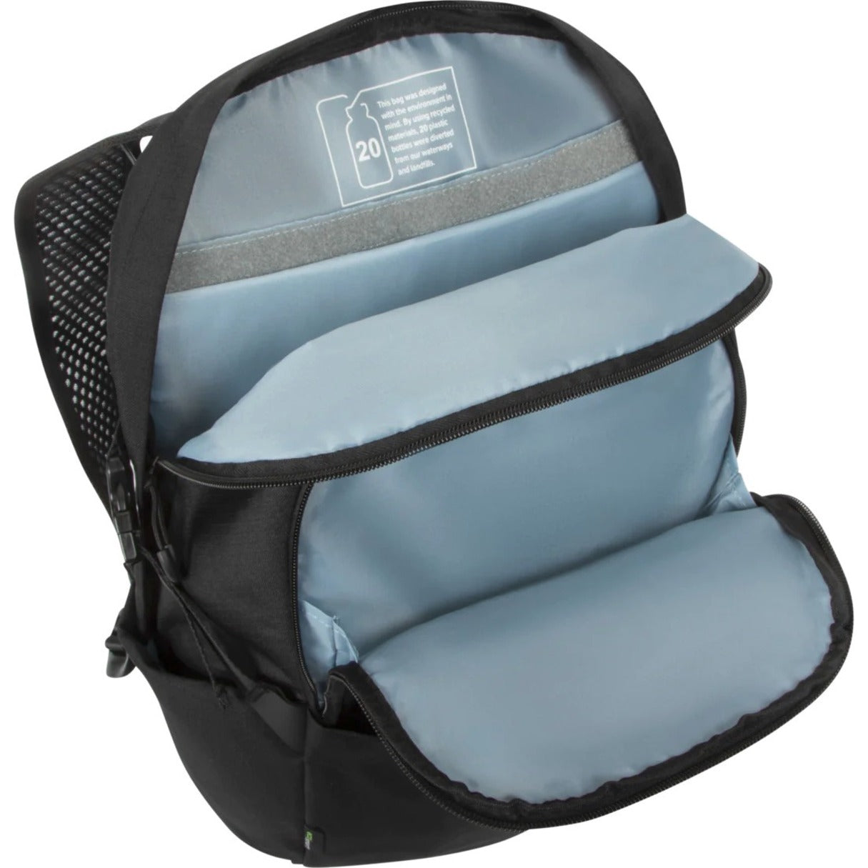Targus TBB641GL 15.6" EcoSmart Zero Waste Backpack, Black, Lifetime Warranty, Recycled Plastic