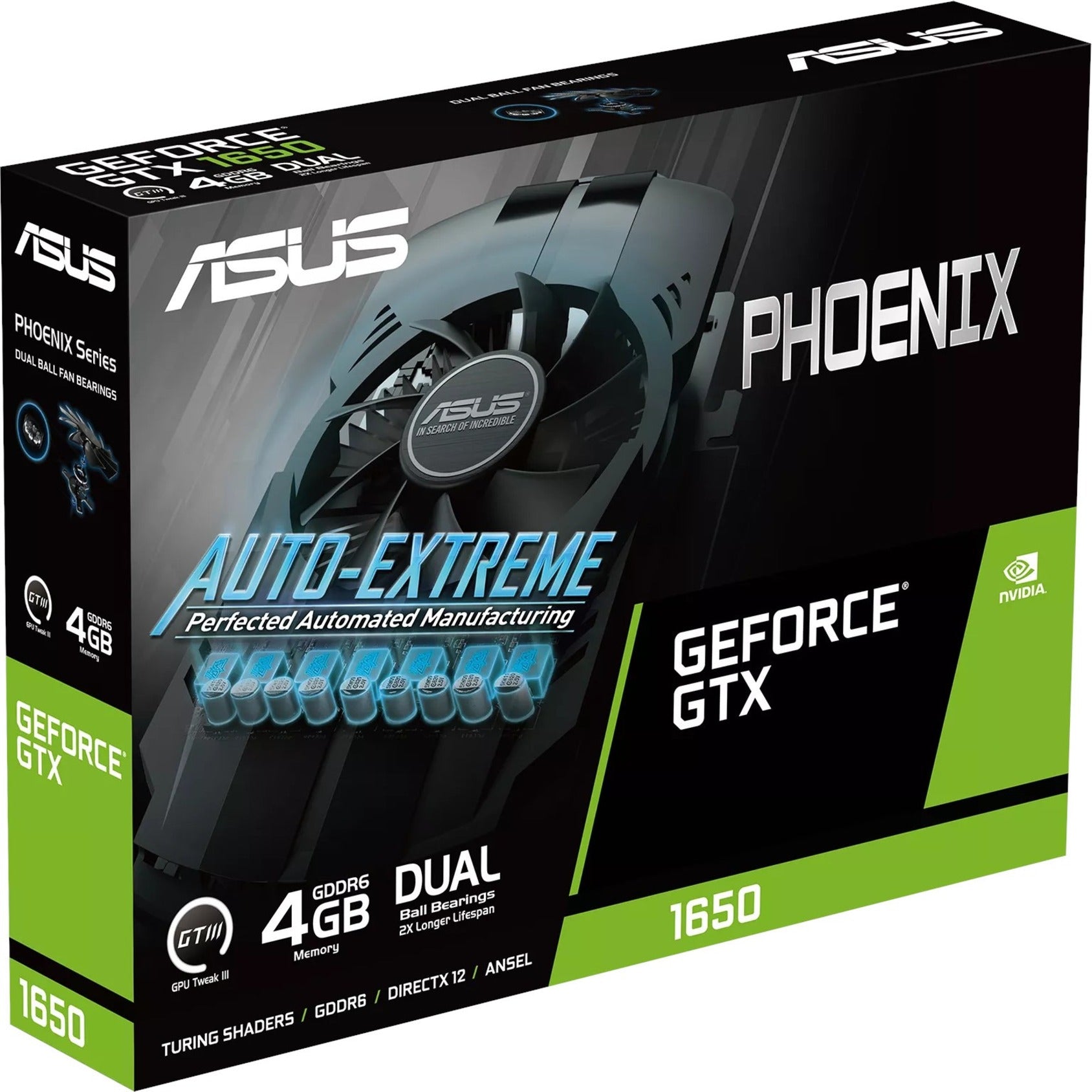 Asus PH-GTX1650-4GD6-P-V2 Phoenix GeForce GTX 1650 4GB GDDR6 Graphic Card, 128-bit, HDMI, DVI, DisplayPort, PCI Express 3.0