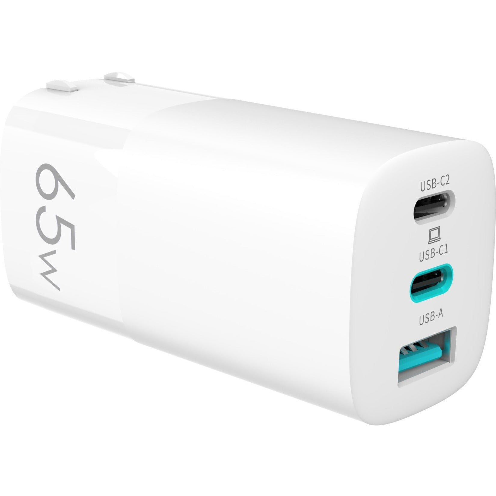 4XEM 4XGAN00165WW 65W Wall Charger Triple Output - White, Fast Charging for Multiple Devices