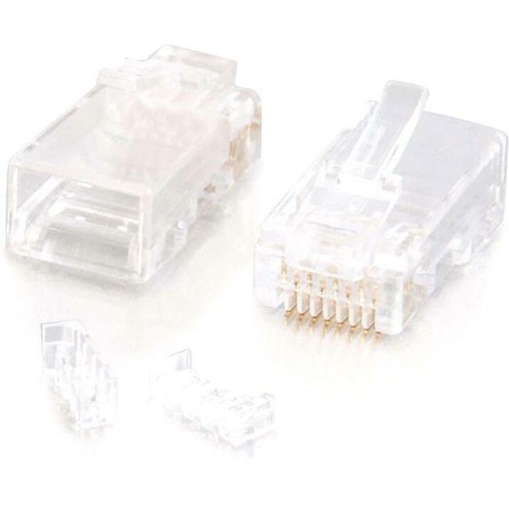 C2G 27575 RJ45 Cat5E Modular Plug w/ Load Bar for Solid/Stranded Cable - 100 Pk, Gold-Plated Contacts, UL/CSA/FCC Certified