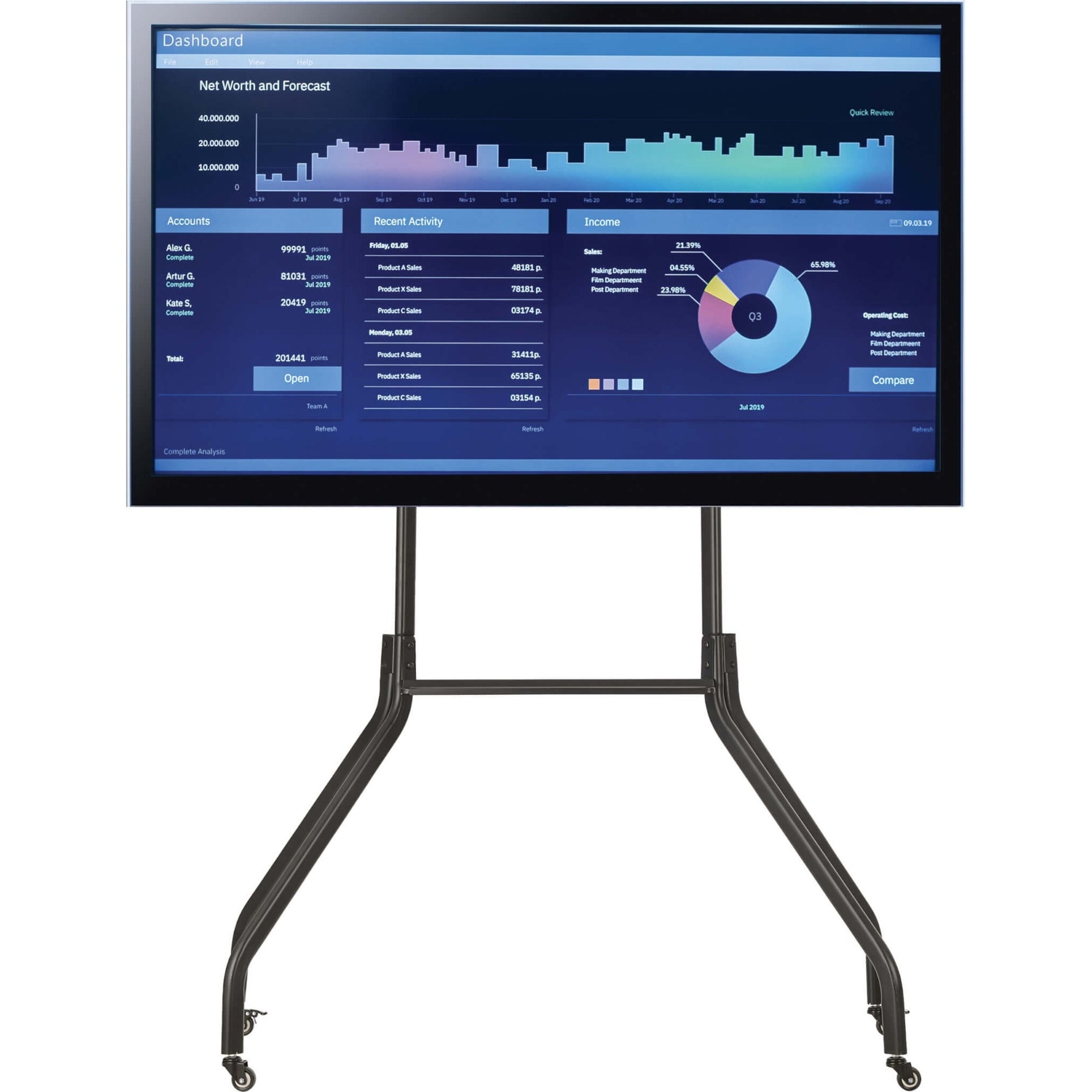 Rolling TV Cart for 55" to 85" Displays, Wide Legs, Locking Casters [Discontinued]