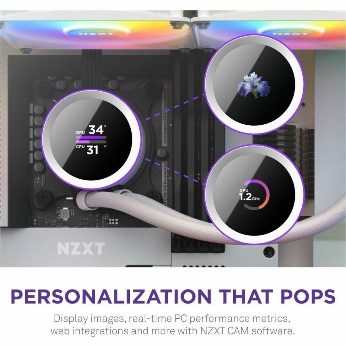 NZXT RL-KR240-W1 Kraken 240 RGB Liquid Cooler, Matte White, LCD 