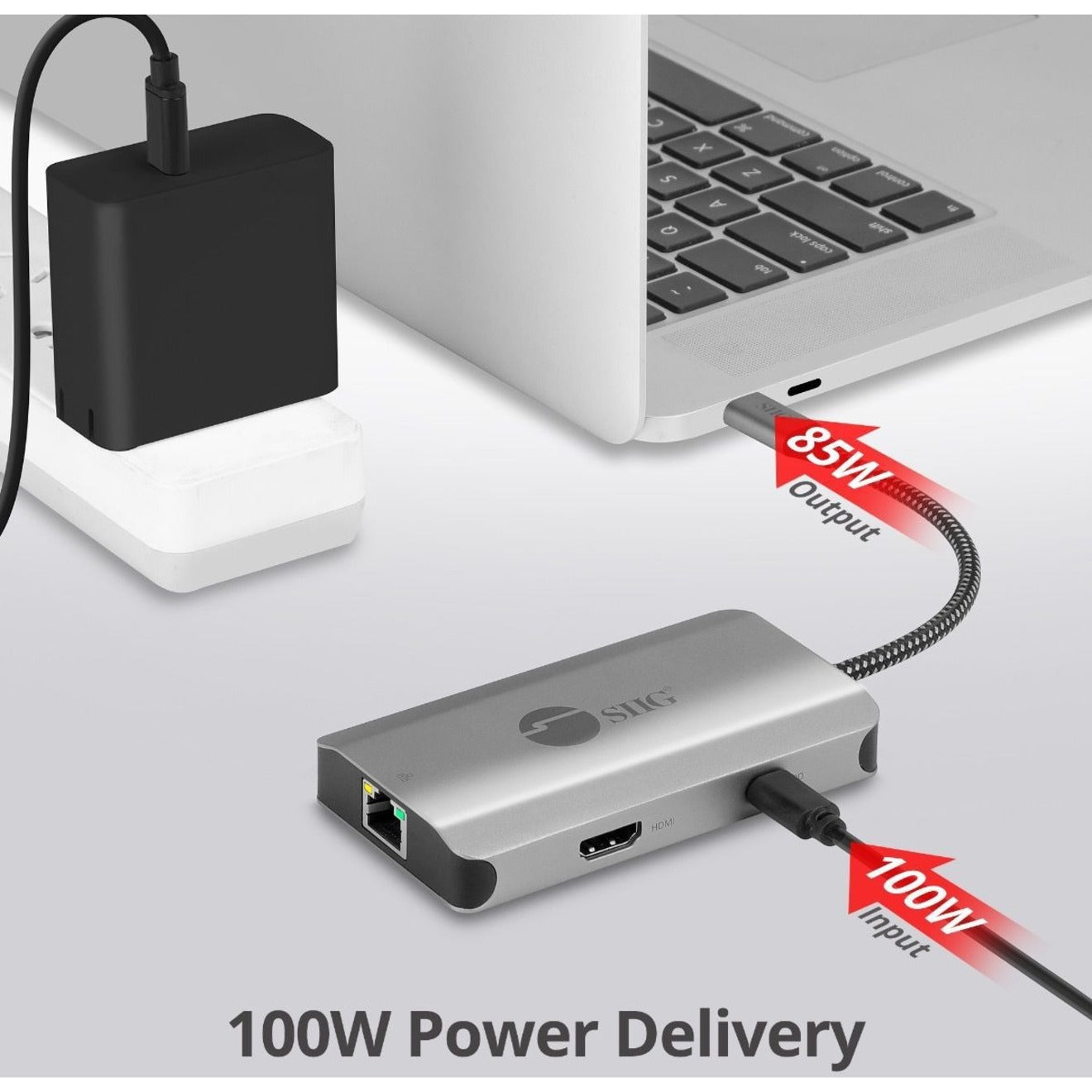 SIIG JU-H30L11-S1 USB-C to HDMI with LAN Hub & PD 100W Adapter, Docking Station