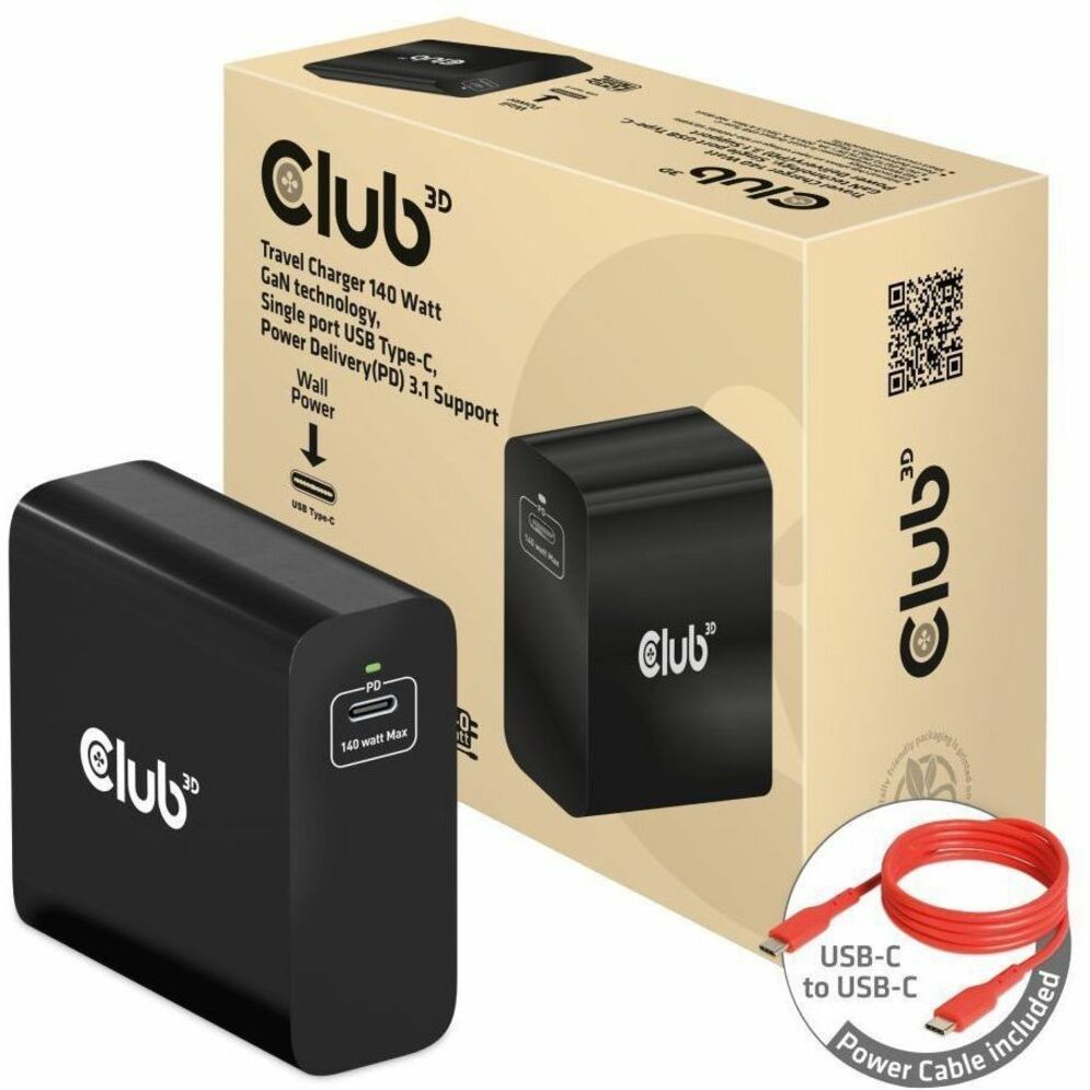 Club 3D CAC-1914 AC Adapter, 140W Output Power, USB Type-C Compatible