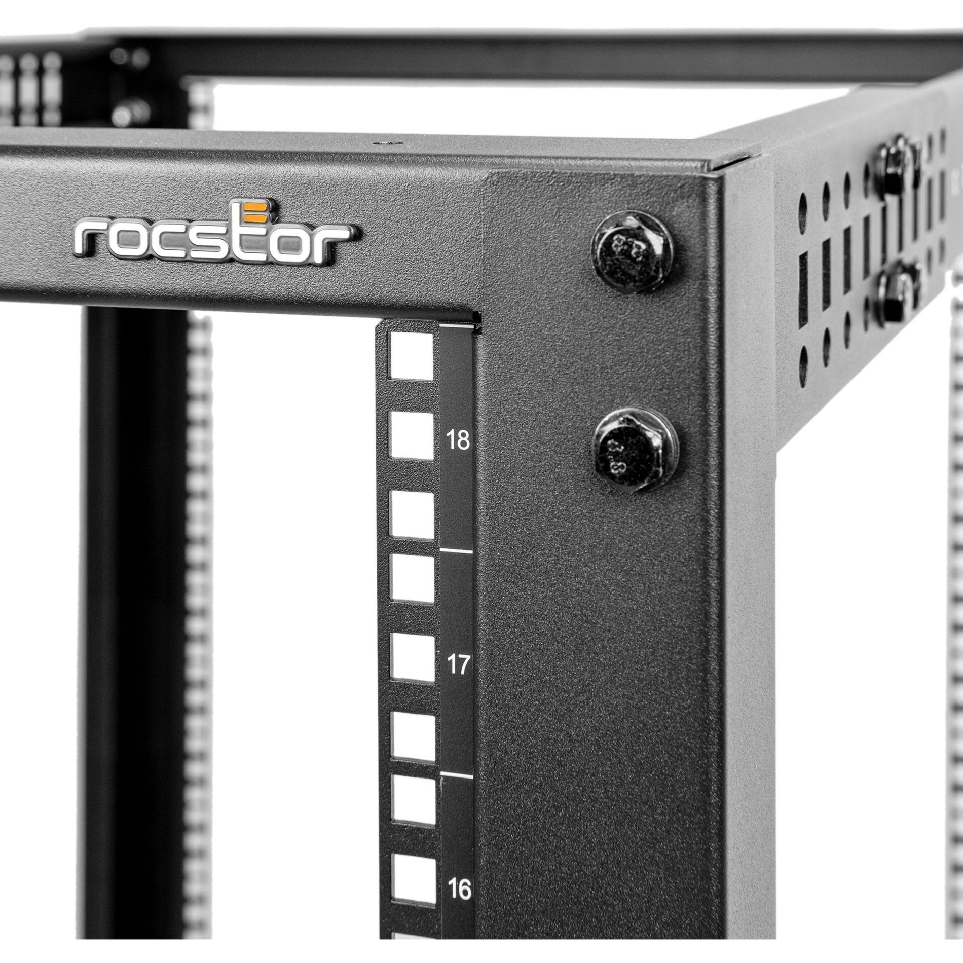Rocstor Y10E023-B1 SolidRack 18U Open Frame Rack - Adjustable Depth, Casters, Cable Management