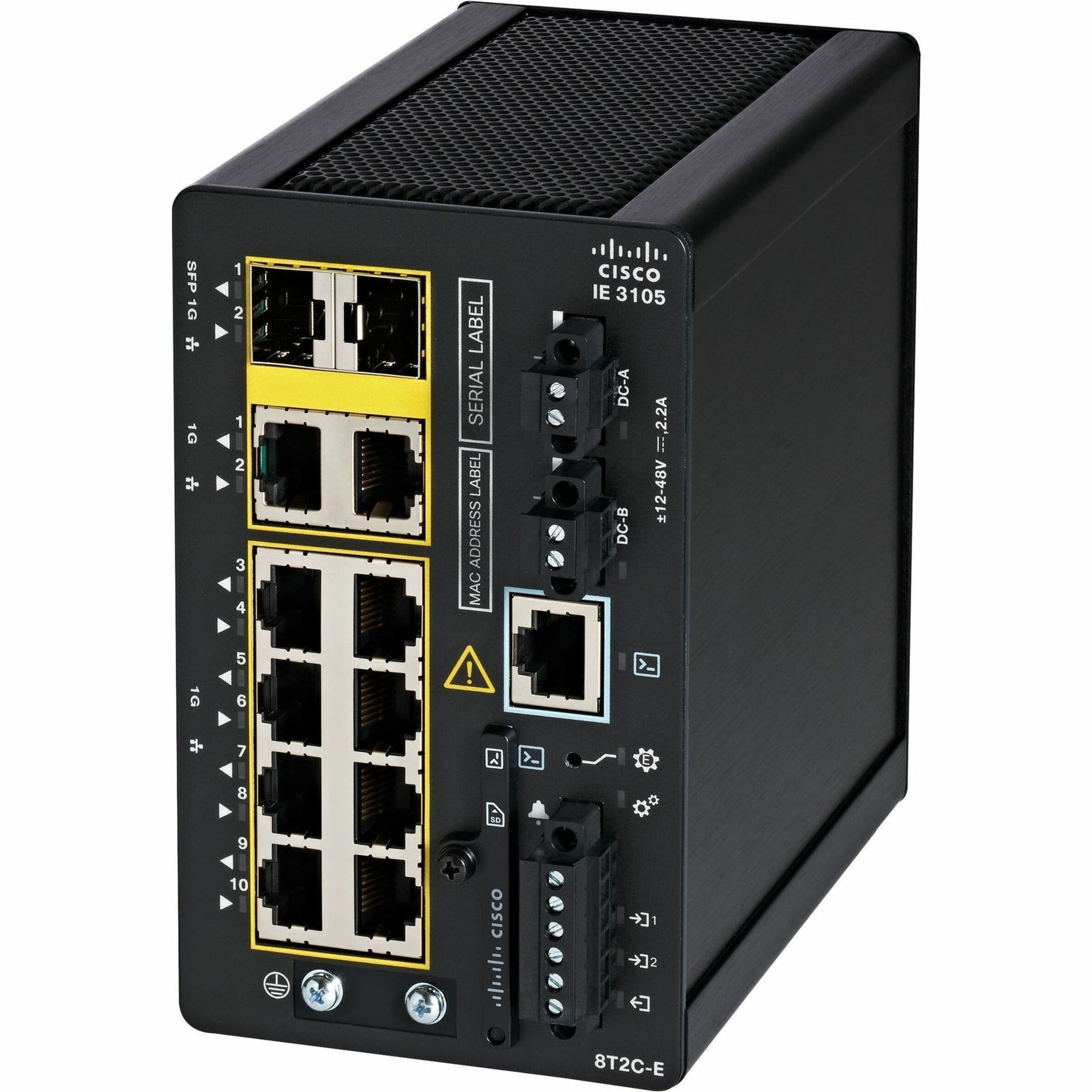 Cisco IE-3105-8T2C-E Catalyst IE3100 Rugged Ethernet Switch, 10 Gigabit Ethernet Network, 2 x Gigabit Ethernet Combo Uplink, DIN Rail Mountable
