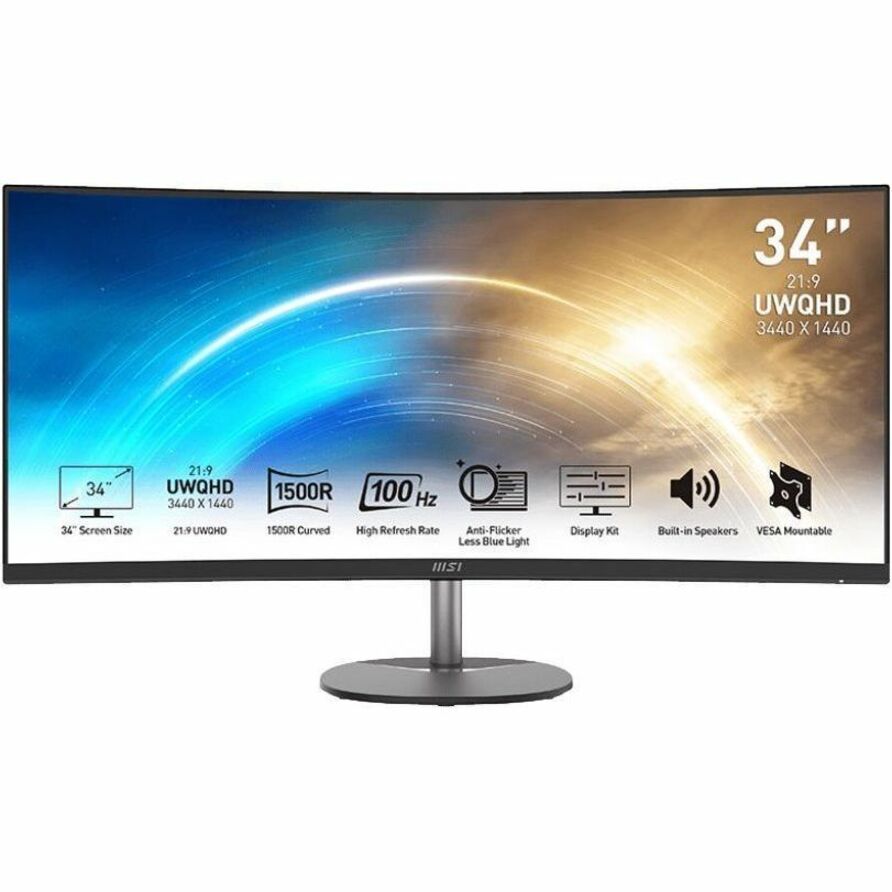 MSI PROMP341CQ Pro MP341CQ Widescreen LCD Monitor, 34" UW-QHD, 100Hz Refresh Rate, FreeSync