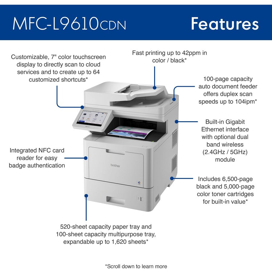  Brother Compact Monochrome Laser All-in-One Multi-function  Printer, MFCL2750DW with High Yield Black : Office Products