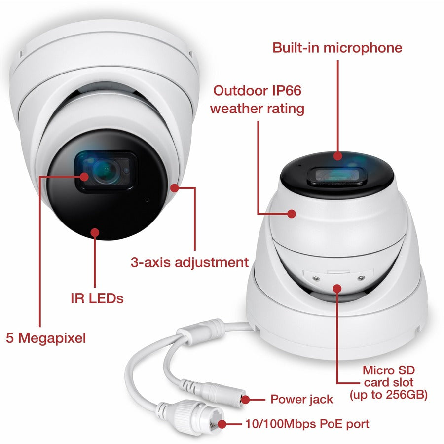 TRENDnet TV-IP1515PI Indoor Outdoor 5MP H.265 PoE IR Fixed Turret Network Camera, White, IP66 Rated Housing, Night Vision up to 30m (98 ft.)