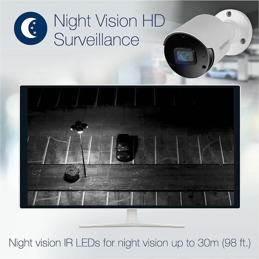 TRENDnet TV-IP1514PI Indoor Outdoor 5MP H.265 PoE Bullet Network Camera, IR Night Vision up to 30m (98 ft.), White