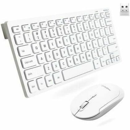 Macally RFCOMPACTWCB Keyboard & Mouse, Slim RF Wireless, White
