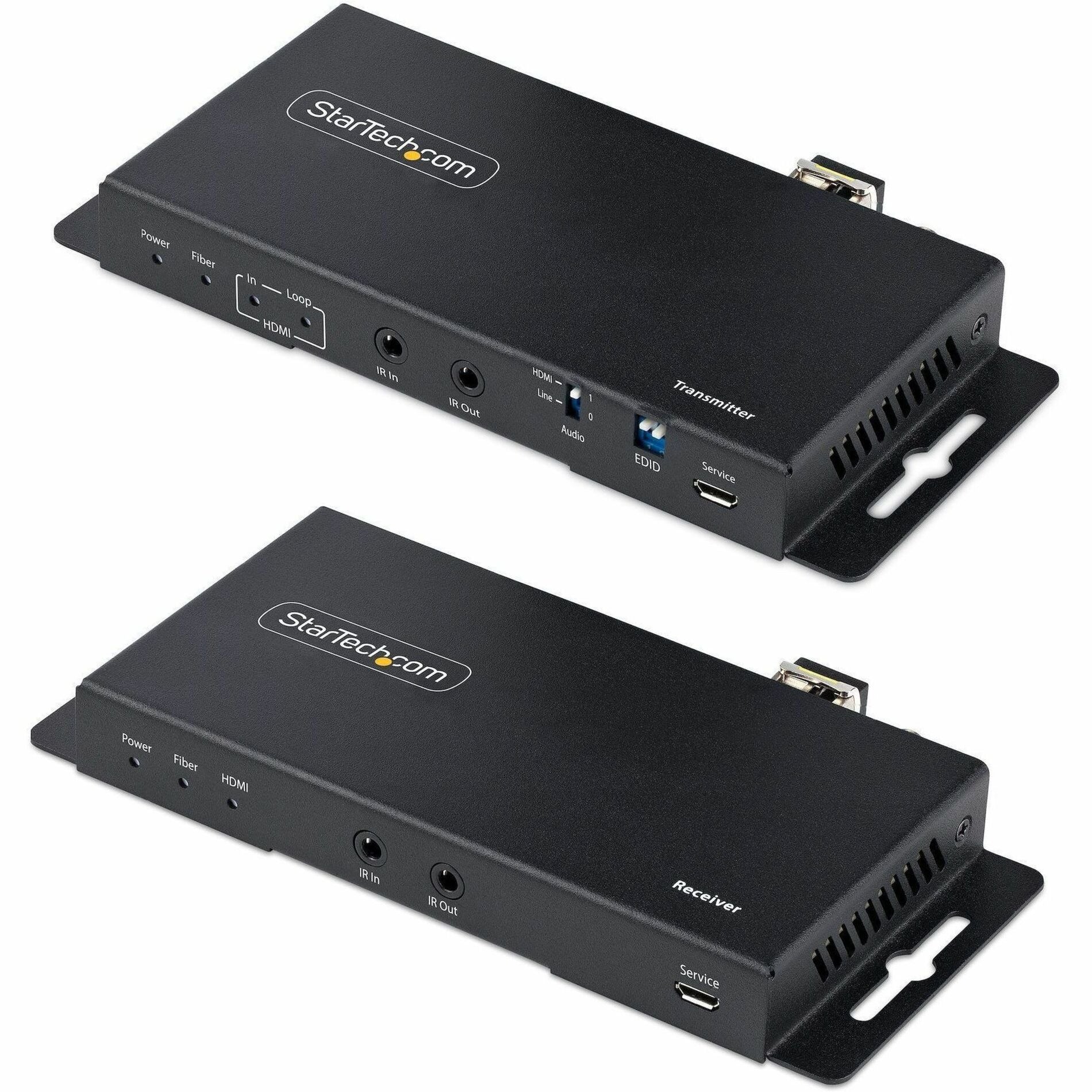 StarTech.com ST121HD20FXA2 Video Extender Transmitter/Receiver, 4K UHD, 2 Year Warranty, USB, HDMI In/Out, Optical Fiber, 3300 ft Maximum Operating Distance
