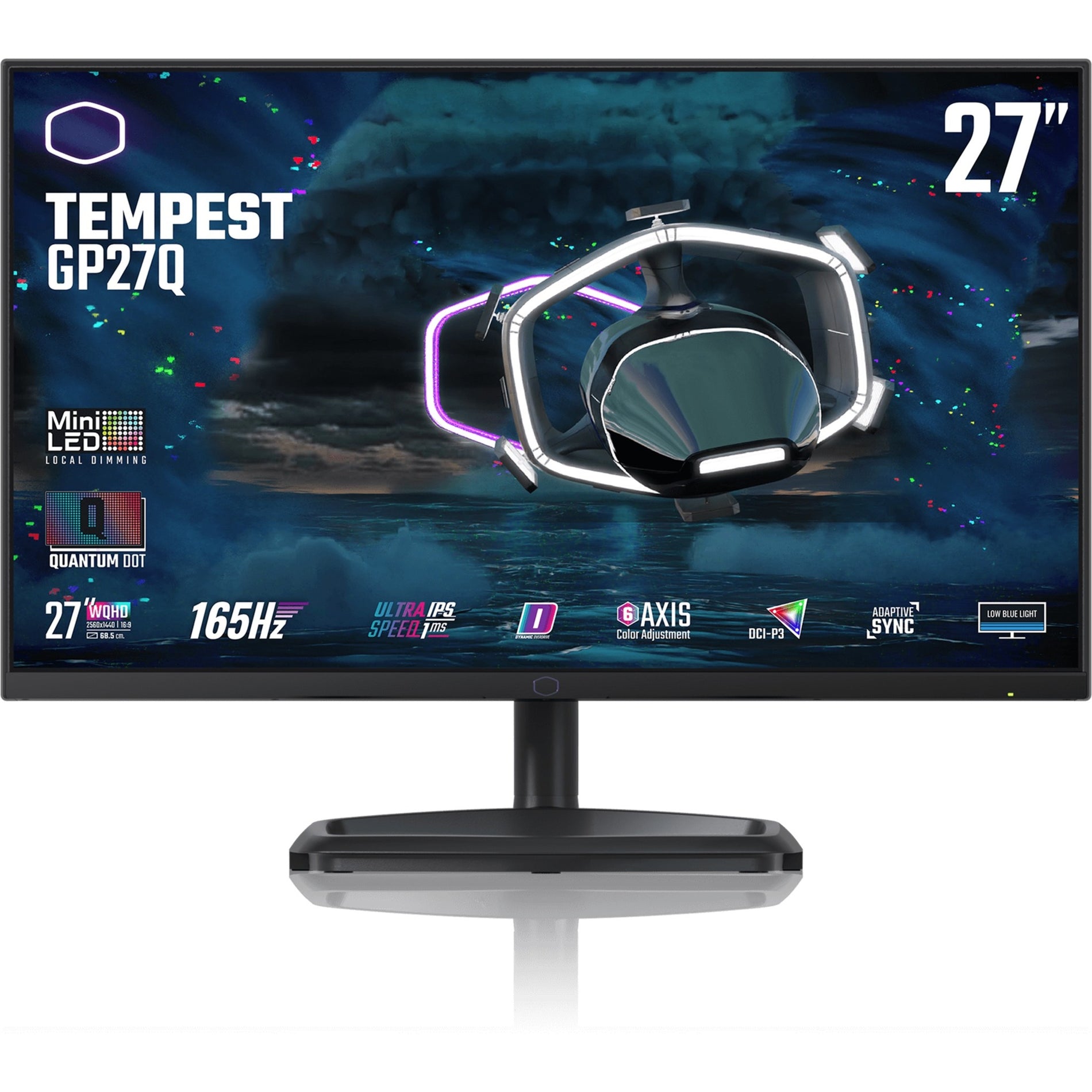 Cooler Master CMI-GP27-FQS-US Tempest GP27-FQS Widescreen Gaming LCD Monitor, 27", 165Hz, 2560x1440, FreeSync/G-Sync, Quantum Mini LED, HDR 1000